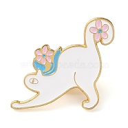 Cartoon Yoga Cat & Flower Enamel Pins, Golden Zinc Alloy Brooches for Women, White, 28x27x1.8mm(JEWB-E030-01G-03)