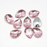 Acrylic Rhinestone Pointed Back Cabochons, Faceted, Bottom Silver Plated, teardrop, Pink, 18x13x4.5~4.8mm(GACR-Q013-13x18-09)