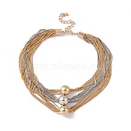 Brass Box Chains Multi-strand Necklaces, Triple CCB Plastic Beaded Necklace for Women, Platinum & Golden, 15.16 inch(38.5cm)(NJEW-C040-01B)