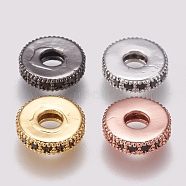 Brass Micro Pave Cubic Zirconia Bead Spacers, Flat Round, Black, Mixed Color, 8x2mm, Hole: 3mm(ZIRC-K074-11A-02)