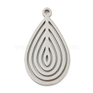 Non-Tarnish 304 Stainless Steel Pendants, Laser Cut, Teardrop Charm, Stainless Steel Color, 23.5x13x1mm, Hole: 1.2mm(STAS-Z076-03P)