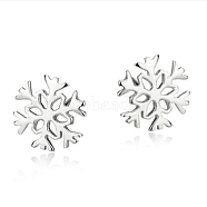 Real Platinum Plated Brass Snowflake Stud Earrings, 8x8mm(EJEW-EE0002-001)