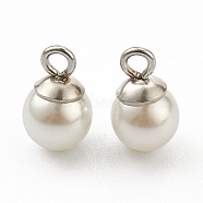 304 Stainless Steel Charms, with White Plastic Imitation Pearl Beads, Stainless Steel Color, 9x6mm, Hole: 1.5mm(STAS-Z009-02D-P)