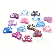 Natural Wood Printed Beads, Dyed, Car, Mixed Color, 18.5x25x6mm, Hole: 2mm, about 510pcs/500g(WOOD-Q030-50)