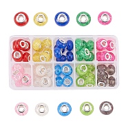 Crackle Resin European Beads, Large Hole Beads, with Silver Color Plated Brass Cores, Rondelle, Mixed Color, 14x9mm, Hole: 5mm, 60pcs/box(RPDL-CJ0001-01)