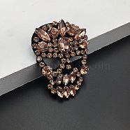 Halloween Skull Rhinestone Appliques, Ornament Accessories, Smoked Topaz, 65x50mm(PW-WG39859-02)