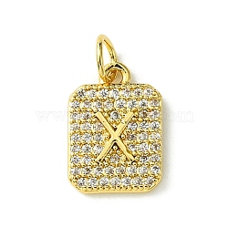 Rack Plating Brass Micro Pave Clear Cubic Zirconia Charms, Long-Lasting Plated, Lead Free & Cadmium Free, Rectangle with Letter Pattern, with Jump Ring, Real 18K Gold Plated, Letter X, 14x9.5x2mm, Hole: 3mm(KK-G501-01X-G)