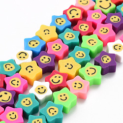 Handmade Polymer Clay Beads Strands, for DIY Jewelry Crafts Supplies, Star with Smile, Mixed Color, 9x9x4mm, Hole: 1.4mm, about 40pcs/strand, 12.99 inch(33cm)(X-CLAY-N008-016)