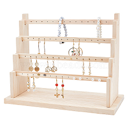 4-Tier Wood Earring Display Organizer Holder, Earring Risers, Blanched Almond, Finished Product: 15x34x27cm, about 11pcs/set(EDIS-WH0031-05A)