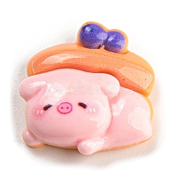 Pig Theme Opaque Resin Decoden Cabochons, Pink, Food, 22x21.5x8.5mm(RESI-C042-03C)