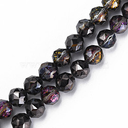 Electroplate Transparent Glass Beads Strands, Half Plated, Faceted, Round, Indigo, 12x11mm, Hole: 1.2mm, about 50pcs/strand, 22.05 inch(56cm)(EGLA-N002-34A-G02)