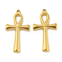 Ion Plating(IP) 304 Stainless Steel Pendants, Cross Charm, Real 18K Gold Plated, 30x16.5x2.5mm, Hole: 1.4mm(STAS-P341-16H-G)