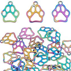 25Pcs Alloy Pendants, Cadmium Free & Nickel Free & Lead Free, Dog Paw Print, Rainbow Color, 19x16x1mm, Hole: 2mm(FIND-SZ0003-30)