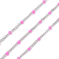 304 Stainless Steel Enamel Curb Chains, with Spool, Soldered, Faceted, Pearl Pink, 2.5x2x0.8mm, 32.80Feet/roll(10m/roll)(CHS-P013-01P-07)