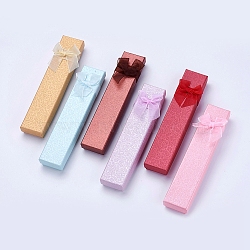 Cardboard Necklace Boxes, with Ribbon Bowknot, Rectangle, Mixed Color, 20x4.2x2.5cm(CBOX-G013-01)