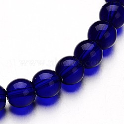 Glass Round Bead Strands, Blue, 6mm, Hole: 1mm, about 50pcs/strand, 11 inch(X-GLAA-I028-6mm-13)