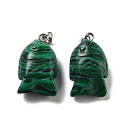 Synthetic Malachite Dyed Pendants, Fish Charms with Platinum Plated Metal Snap on Bails, 24.5x14.5x8mm, Hole: 3.5x6mm(G-B068-14P-01)