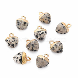 Natural Dalmatian Jasper Charms, with Light Gold Plated Iron Findings, Heart, 13.5x10.5x5~5.5mm, Hole: 1.6~1.8mm(G-N326-121-01)