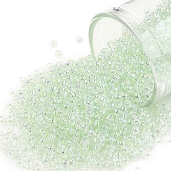 TOHO Round Seed Beads, Japanese Seed Beads, (172) Pale Green Transparent Rainbow, 11/0, 2.2mm, Hole: 0.8mm, about 5555pcs/50g