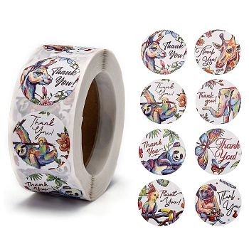 DIY Scrapbook, 1 Inch Thank You Stickers, Decorative Adhesive Tapes, Flat Round with Animal & Word Thank You, Colorful, 25mm, about 500pcs/roll