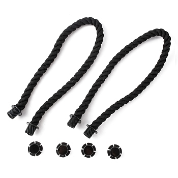 Practical Twisted Cotton Rope Bag Handle, with ABS Twist-off End Cap, for Rubber Bag EVA Bag Tote Accessories, Black, 63x1.55cm