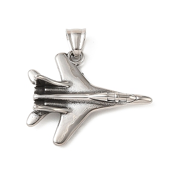 304 Stainless Steel Pendants, with 201 Stainless Steel Snap on Bails, Airplane Charms, Antique Silver, 32.5x40x9mm, Hole: 8x5mm