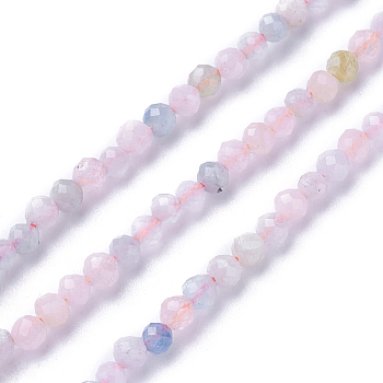 Natural Morganite Beads Strands, Faceted, Round, 3~3.5mm, Hole: 0.5mm, about 115~130pcs/strand, 14.5~16.1 inch(37~41cm)