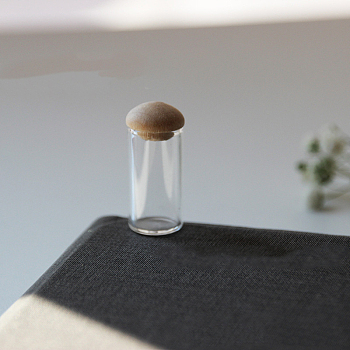 Column Miniature Glass Empty Bottle Ornaments, Mushroom Shaped Wood Stopper, Micro Landscape Garden Dollhouse Accessories, Photography Props Decorations, Clear, 12x23mm