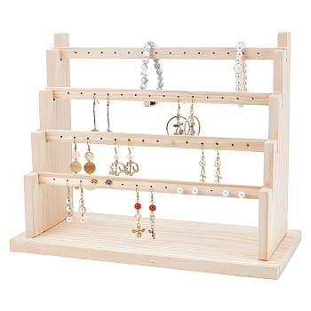 4-Tier Wood Earring Display Organizer Holder, Earring Risers, Blanched Almond, Finished Product: 15x34x27cm, about 11pcs/set