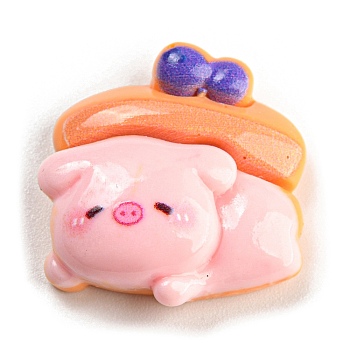 Pig Theme Opaque Resin Decoden Cabochons, Pink, Food, 22x21.5x8.5mm