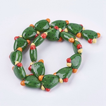 Handmade Porcelain Beads, Cactus, Green, 21x19x9mm, Hole: 1.5mm