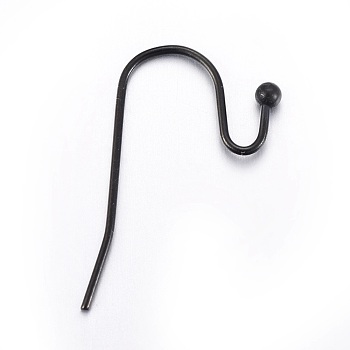 Stainless Steel Earring Hooks, Electrophoresis Black, 21x14mm, 22 Gauge, Pin: 0.6mm