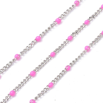 304 Stainless Steel Enamel Curb Chains, with Spool, Soldered, Faceted, Pearl Pink, 2.5x2x0.8mm, 32.80Feet/roll(10m/roll)