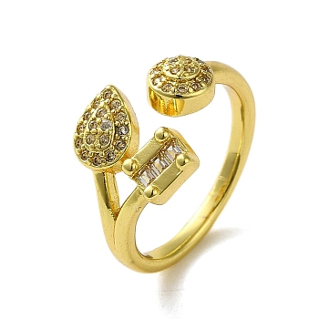 Brass with Cubic Zirconia Rings, Real 18K Gold Plated, Mixed Shapes, Inner Diameter: US Size 7 1/4(17.5mm)
