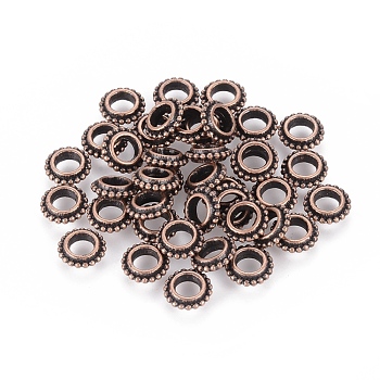Tibetan Style Alloy Spacer Beads, Donut, Red Copper, Lead Free & Cadmium Free & Nickel Free, 8x2.5mm, Hole: 4mm
