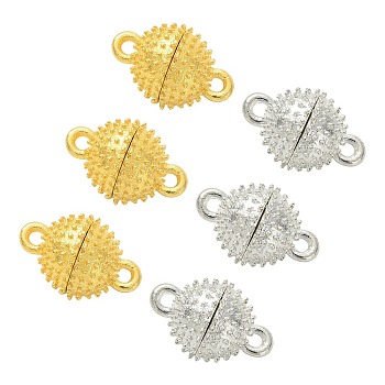 20 Sets 2 Colors Brass Magnetic Clasps, for Jewelry Making, Round, Golden & Silver, 15mm, Hole: 1.2mm, 10set/color