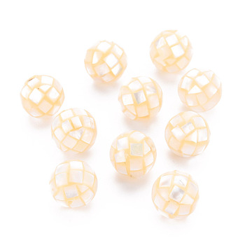 Resin Beads, with Natural White Shell, Round, Champagne Yellow, 12.5mm, Hole: 1mm