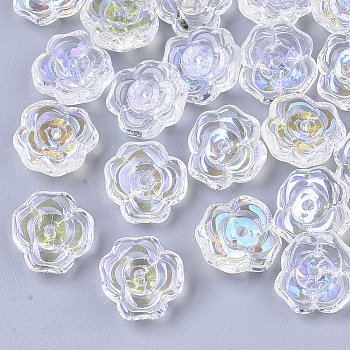 Transparent Glass Beads, AB Color Plated, Flower, Clear AB, 13.5x12.5x5.5mm, Hole: 1.2mm