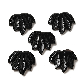 Natural Black Onyx(Dyed & Heated) Carved Pendants, Leaf Charms, 43~44x49~50x7~7.5mm, Hole: 1.4mm