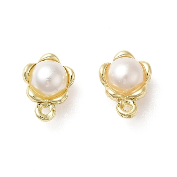 Alloy Stud Earring Findings, with Plastic Pearl Beaded & 925 Sterling Silver Pins & Horizontal Loops, Flower, Golden, 10.5x8x4mm, Hole: 1mm, Pin: 0.6mm