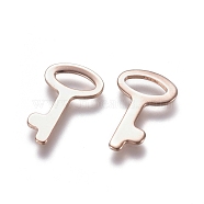 201 Stainless Steel Charms, Key, Rose Gold, 14x9x0.8mm, Hole: 2.5x6mm(STAS-E484-08RG)