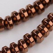 Rondelle Electroplate Non-magnetic Synthetic Hematite Beads Strands, Copper Plated, 4x2.5mm, Hole: 1mm, about 159pcs/strand, 16.14 inch(G-L436-01C)