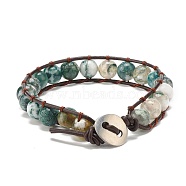 Natural Tree Agate Beaded Bracelet, Energy Round Beads Leather Wrap Bracelet for Girl Women, Colorful, 8-7/8 inch(22.5cm)(BJEW-JB07146-03)