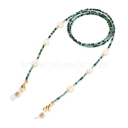Eyeglasses Chains, Neck Strap for Eyeglasses, with Electroplate Glass Beads, Heart Natural Shell Beads, 304 Stainless Steel Lobster Claw Clasps and Rubber Eyeglass Holders, Sea Green, 29.1 inch(74cm)(AJEW-EH00290-05)