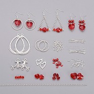 Valentine's Day DIY Earrings Making, with Glass Beads, Alloy Linking Rings & Chandelier Components, Brass Earring Hooks & Eye Pin & Opean Jump Rings, Iron Chains, Alloy & Brass Pendants, Red, 19x17x0.5mm, Hole: 2mm(DIY-JP0003-60S)