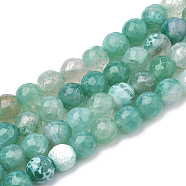 Natural Fire Crackle Agate Beads Strands, Dyed, Faceted, Round, Light Sea Green, 7~8mm, Hole: 1mm, about 46~48pcs/strand, 14.17 inch~15.15 inch(G-S335-01A)