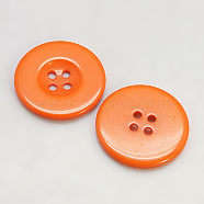 Resin Buttons, Dyed, Flat Round, Dark Orange, 25x3mm(RESI-D033-25mm-06)