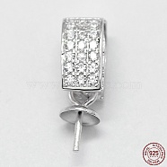 Rhodium Plated 925 Sterling Silver Pendant Bails, with Cubic Zirconia, for Half Drilled Beads, Platinum, 14.5x4mm, Hole: 3.5x6.5mm, Pin: 0.65mm(STER-D029-10P)