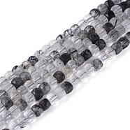 Natural Tourmalinated Quartz/Black Rutilated Quartz Beads Strands, Faceted, Cube, 4x4x4mm, Hole: 0.7mm, about 98~99pcs/strand, 15.35 inch~15.55 inch(39~39.5cm)(G-L537-004)