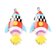 Resin Pendants, with Platinum Iron Peg Bail, Rockets, Mixed Color, 42x23x5mm, Hole: 2mm(X-RESI-O009-09)
